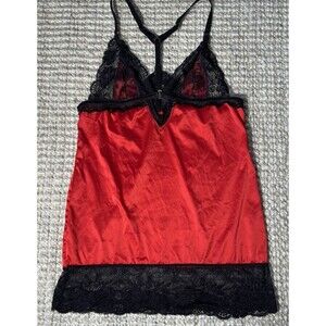 Baci Lingerie Red Satin Lace Camisole Strappy Harness Chemise Size Large